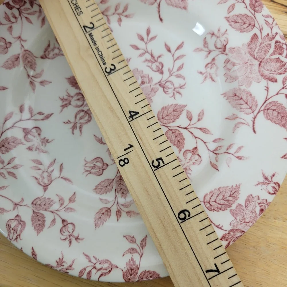 Vintage EIT England Ironstone Red Rose Calico Floral Plates Set of 4 Farmhouse